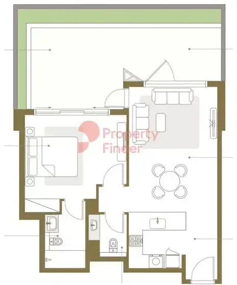 Планировка — 1-спальная, 103 м²