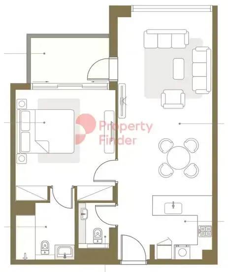 Планировка — 1-спальная, 77 м²