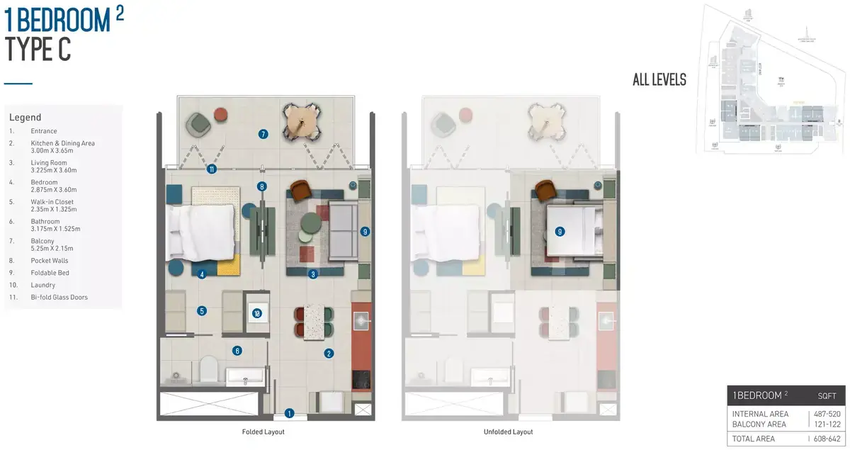 Планировка — 1-спальная, 60 м²