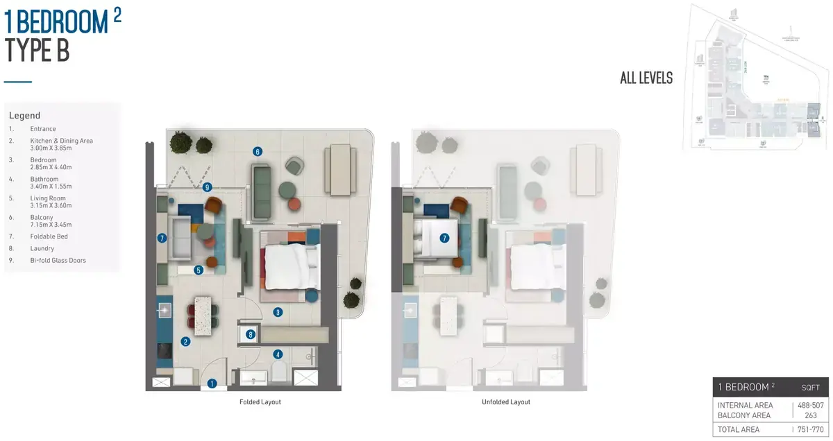 Планировка — 1-спальная, 72 м²