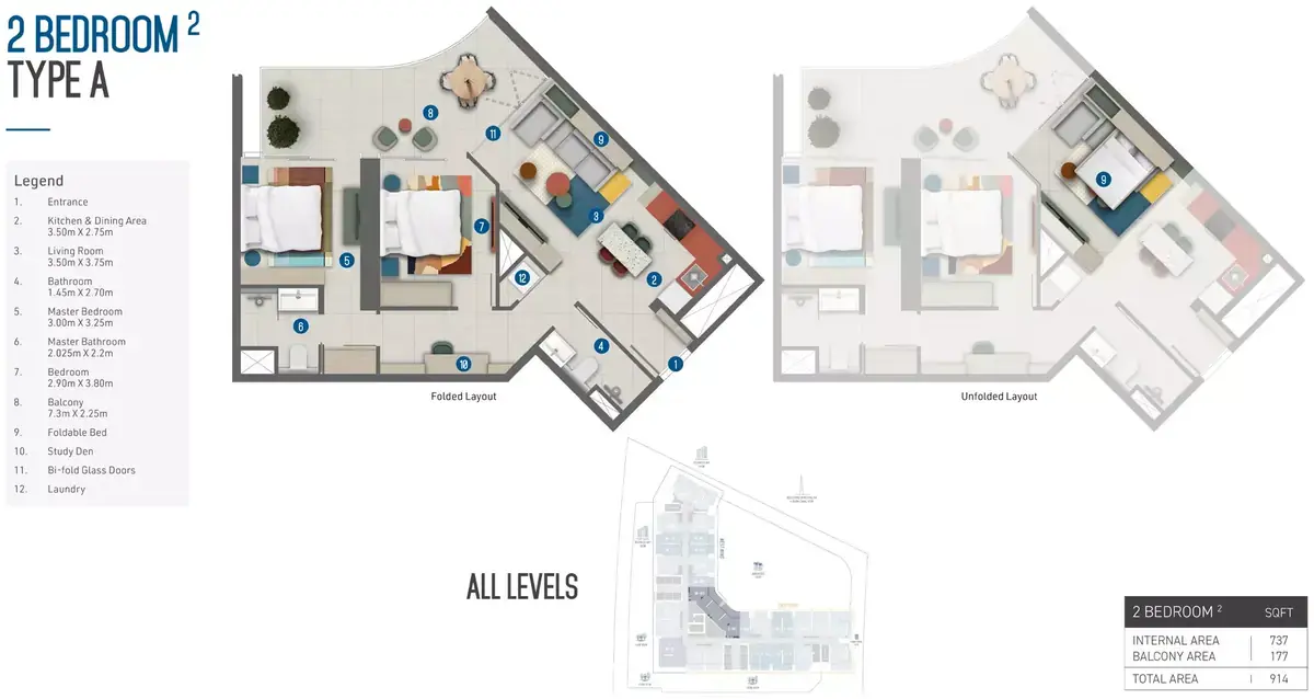 Планировка — 2-спальная, 85 м²