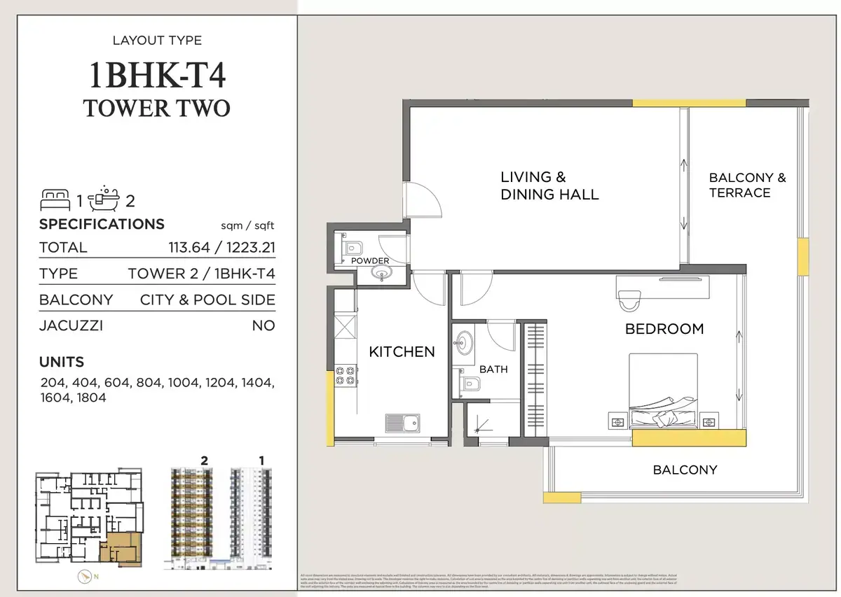 Планировка — 1-спальная, 114 м²