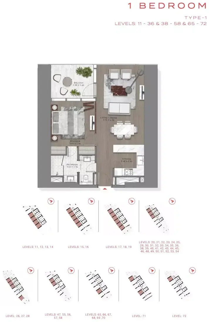 Планировка — 1-спальная, 116 м²