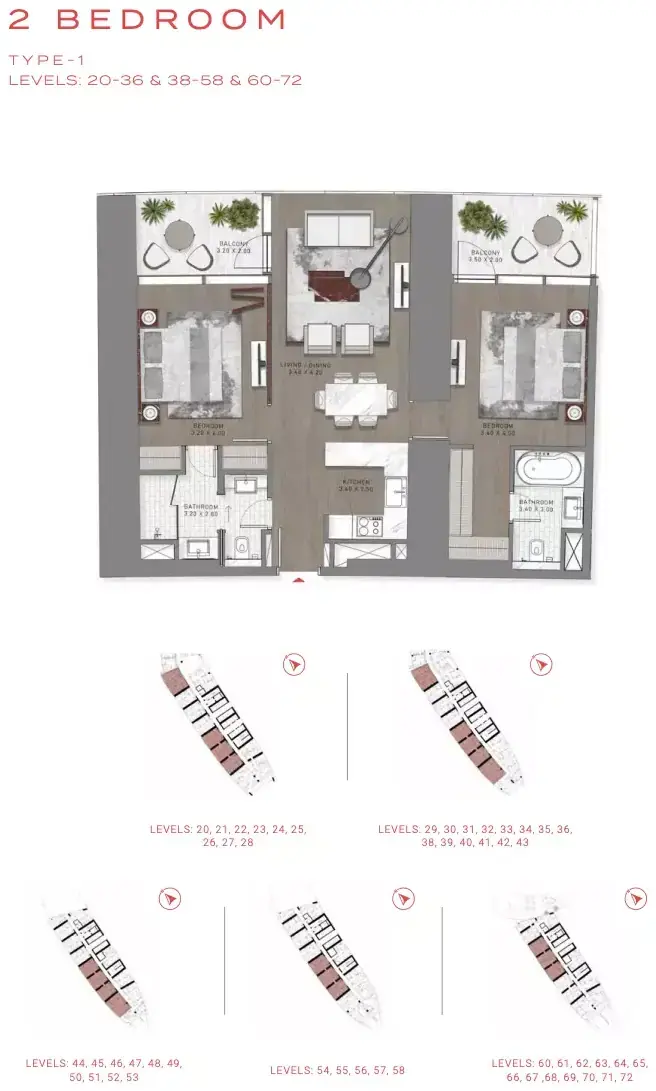 Планировка — 2-спальная, 119 м²