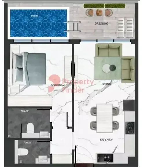 Планировка — 1-спальная, 90 м²