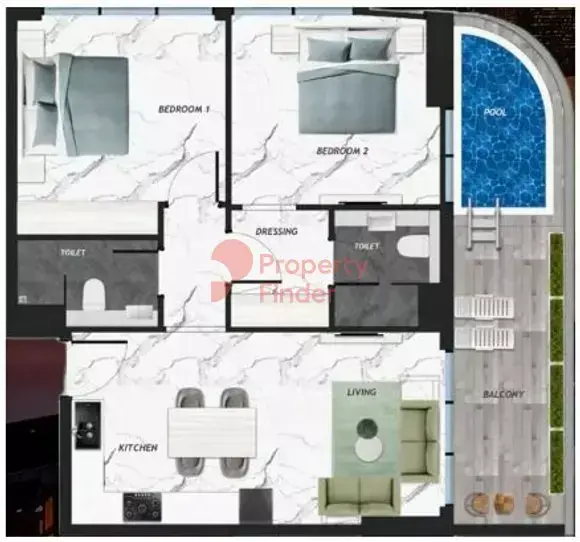 Планировка — 2-спальная, 125 м²
