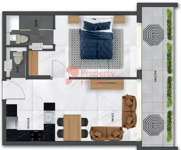Планировка — 1-спальная, 65 м²