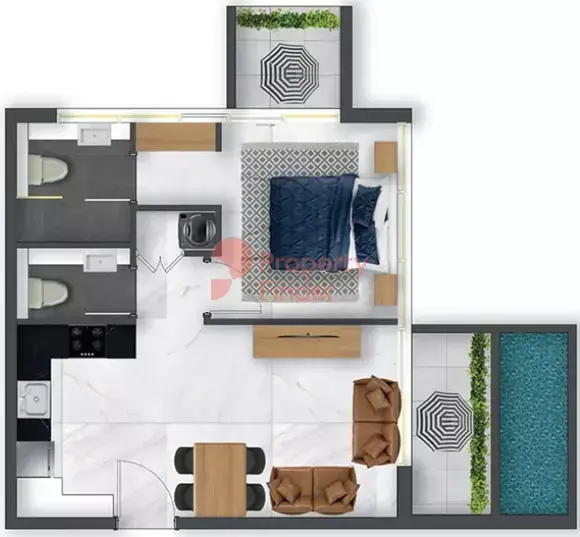 Планировка — 1-спальная, 65 м²