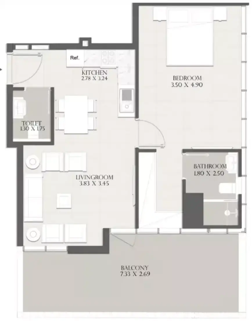 Планировка — 1-спальная, 82 м²
