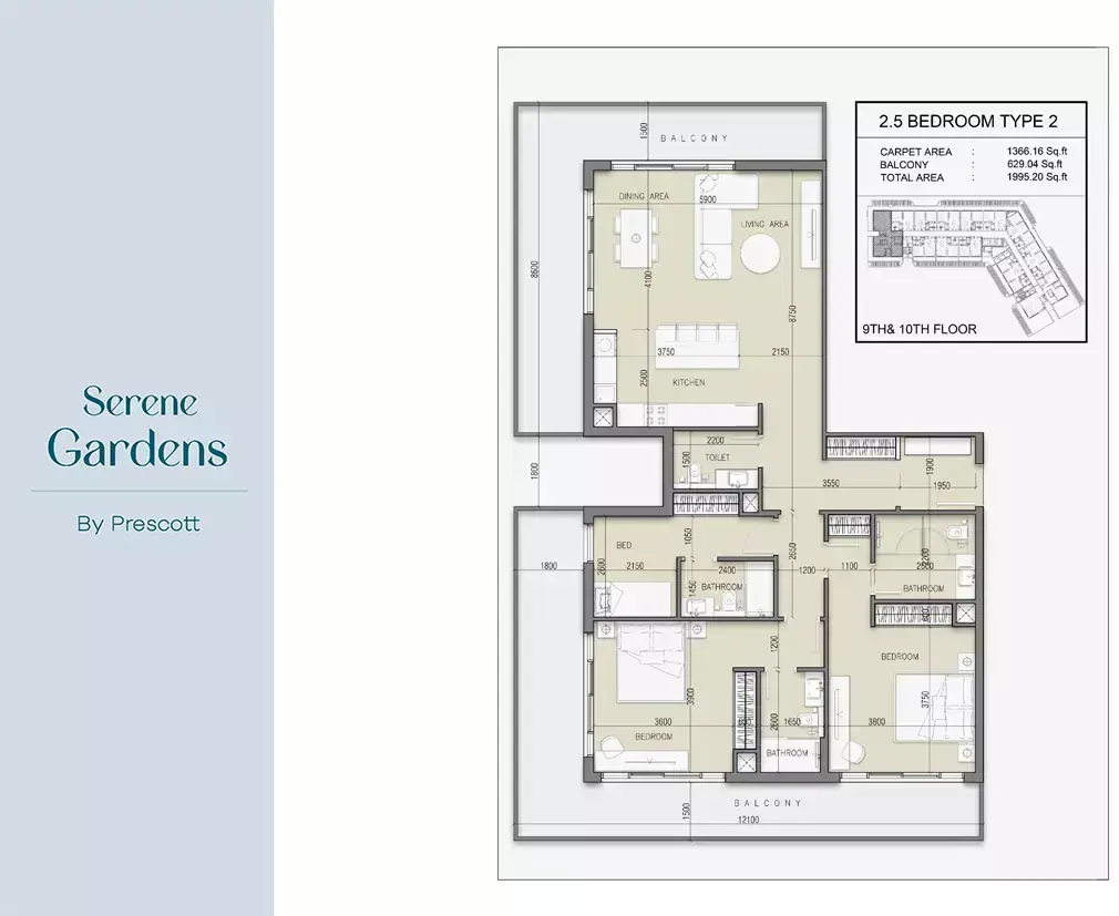 Планировка — 3-спальная, 185 м²