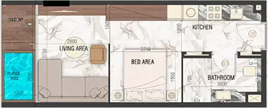Планировка — 1-спальная, 41 м²