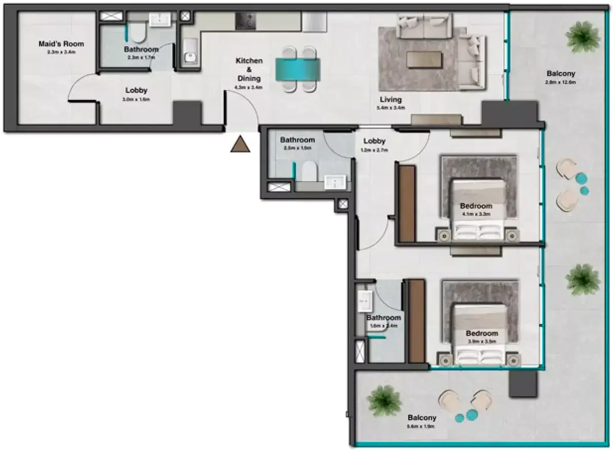 Планировка — 2-спальная, 137 м²