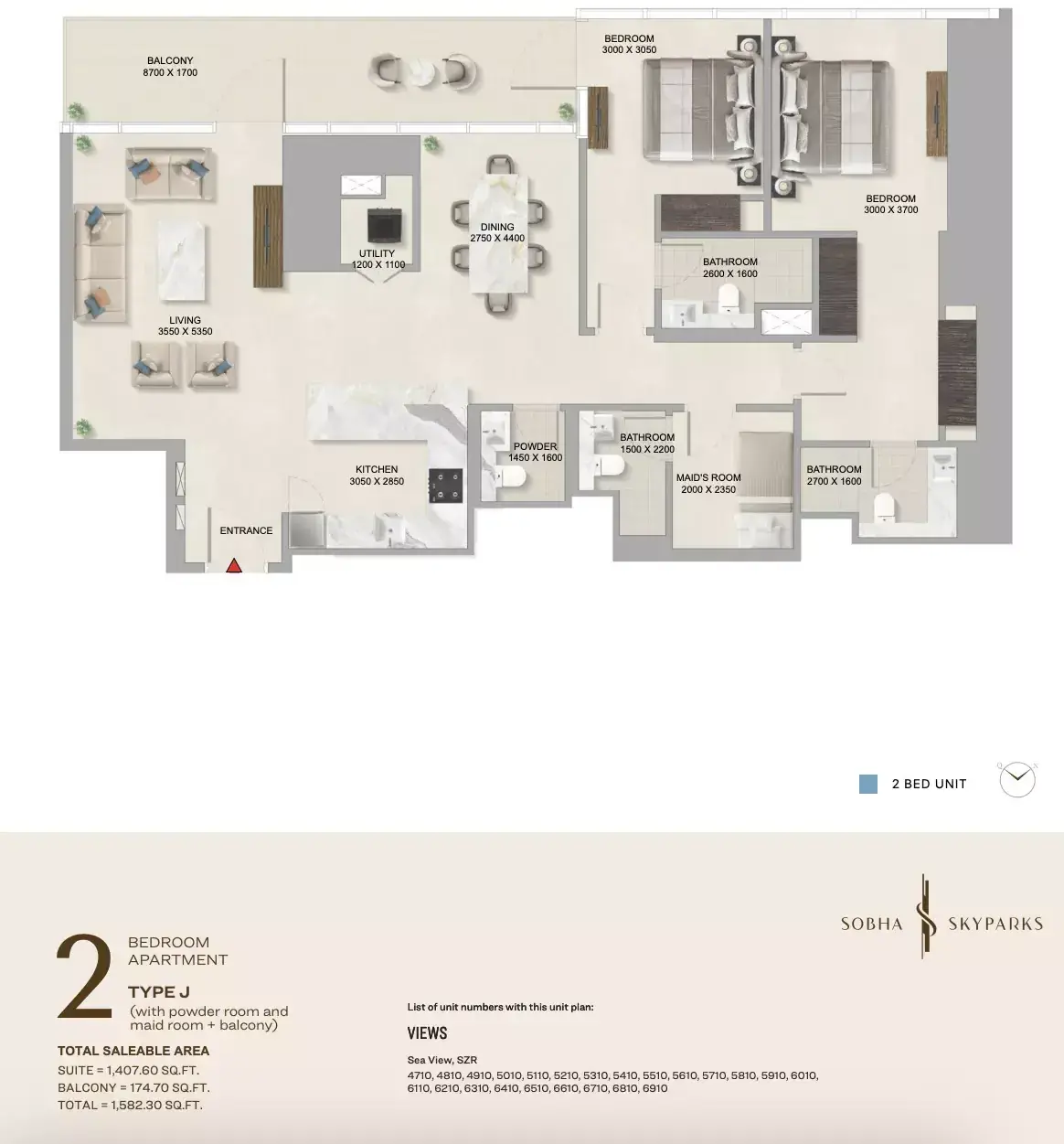 Планировка — 2-спальная, 147 м²