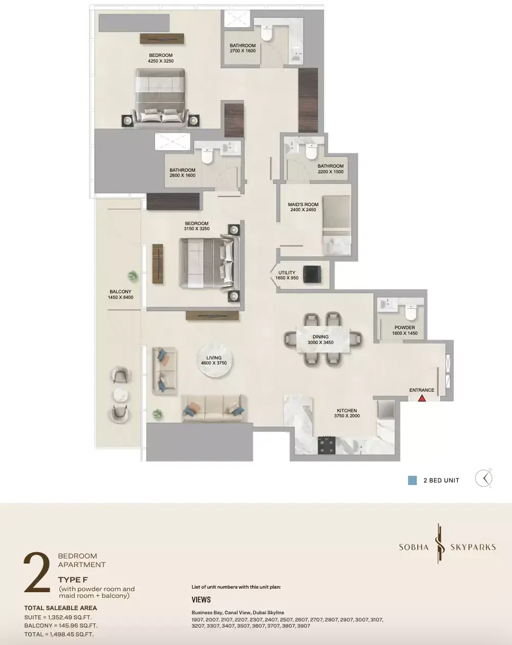 Планировка — 2-спальная, 139 м²