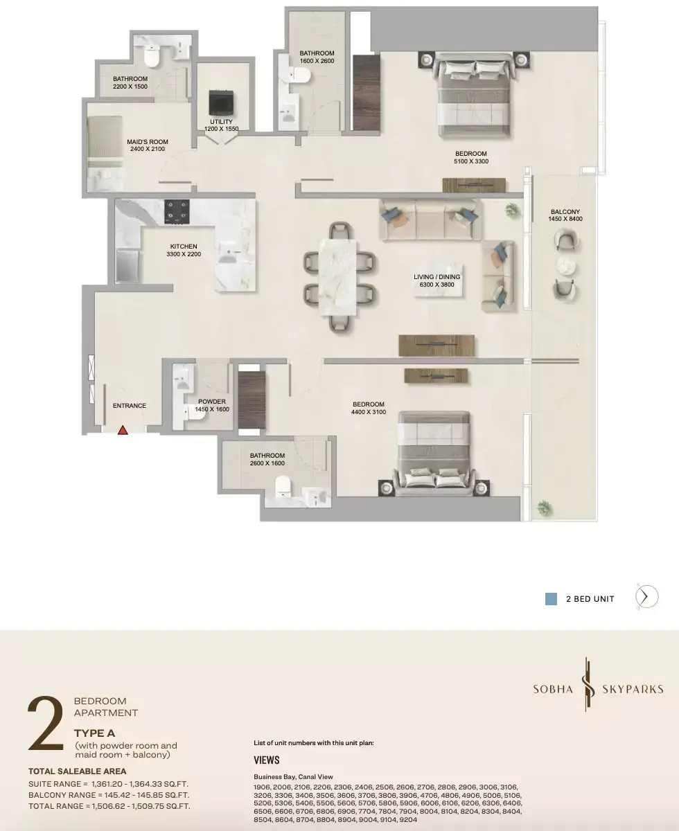 Планировка — 2-спальная, 140 м²