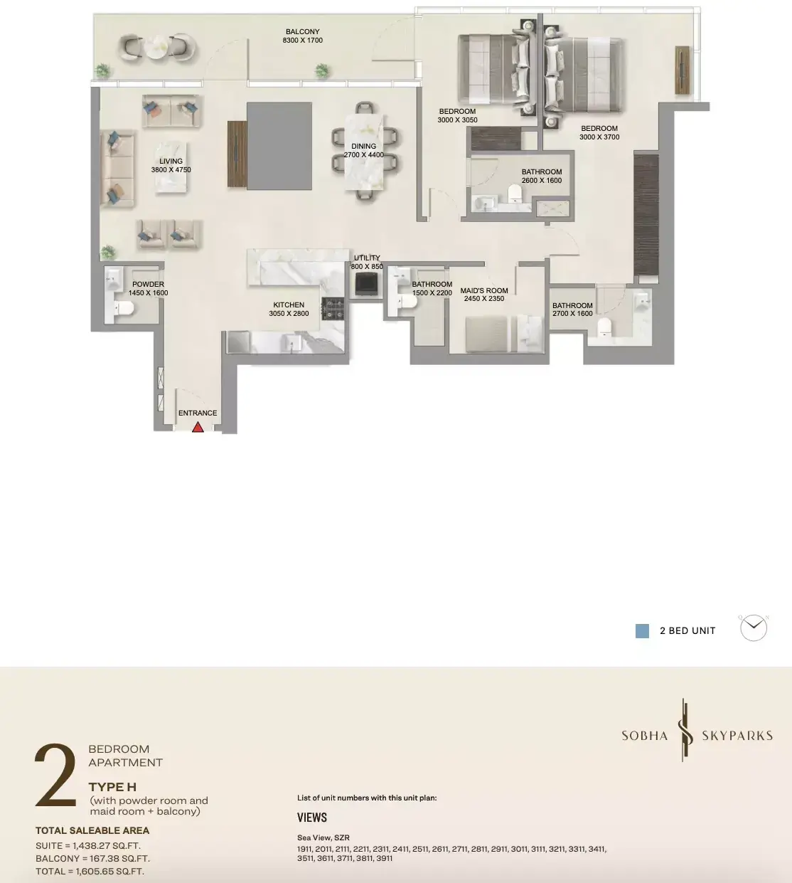 Планировка — 2-спальная, 149 м²