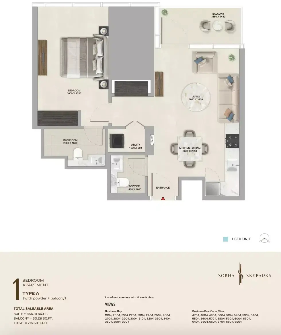 Планировка — 1-спальная, 66 м²