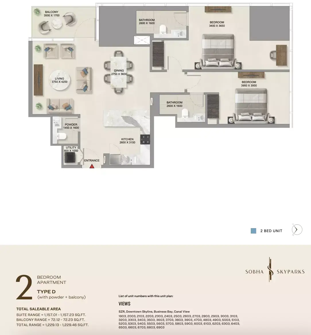 Планировка — 2-спальная, 114 м²