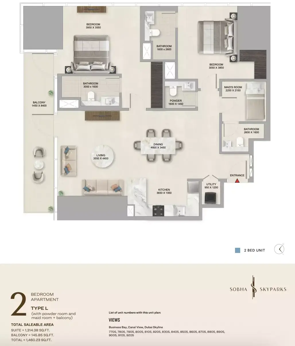 Планировка — 2-спальная, 136 м²