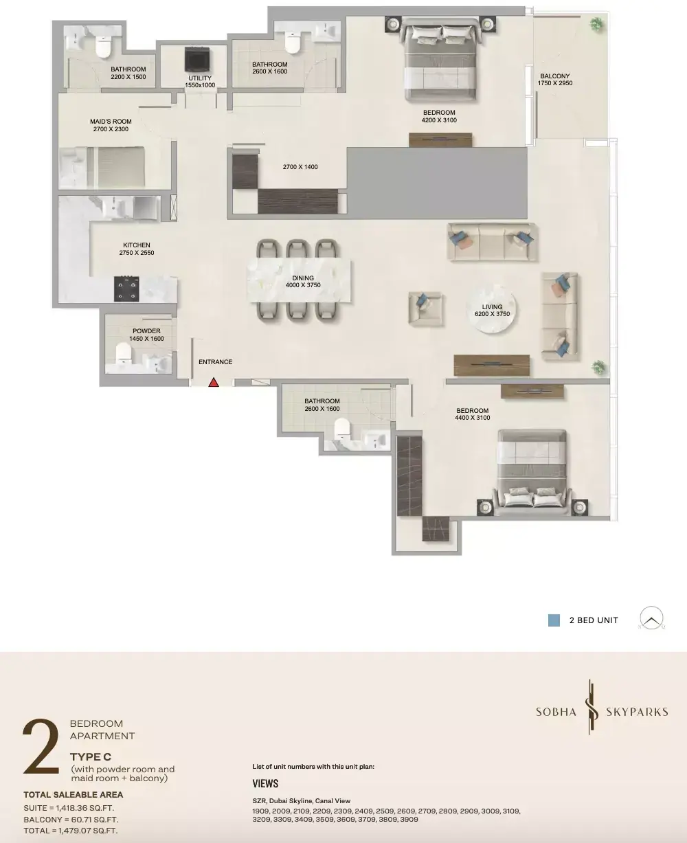 Планировка — 2-спальная, 137 м²