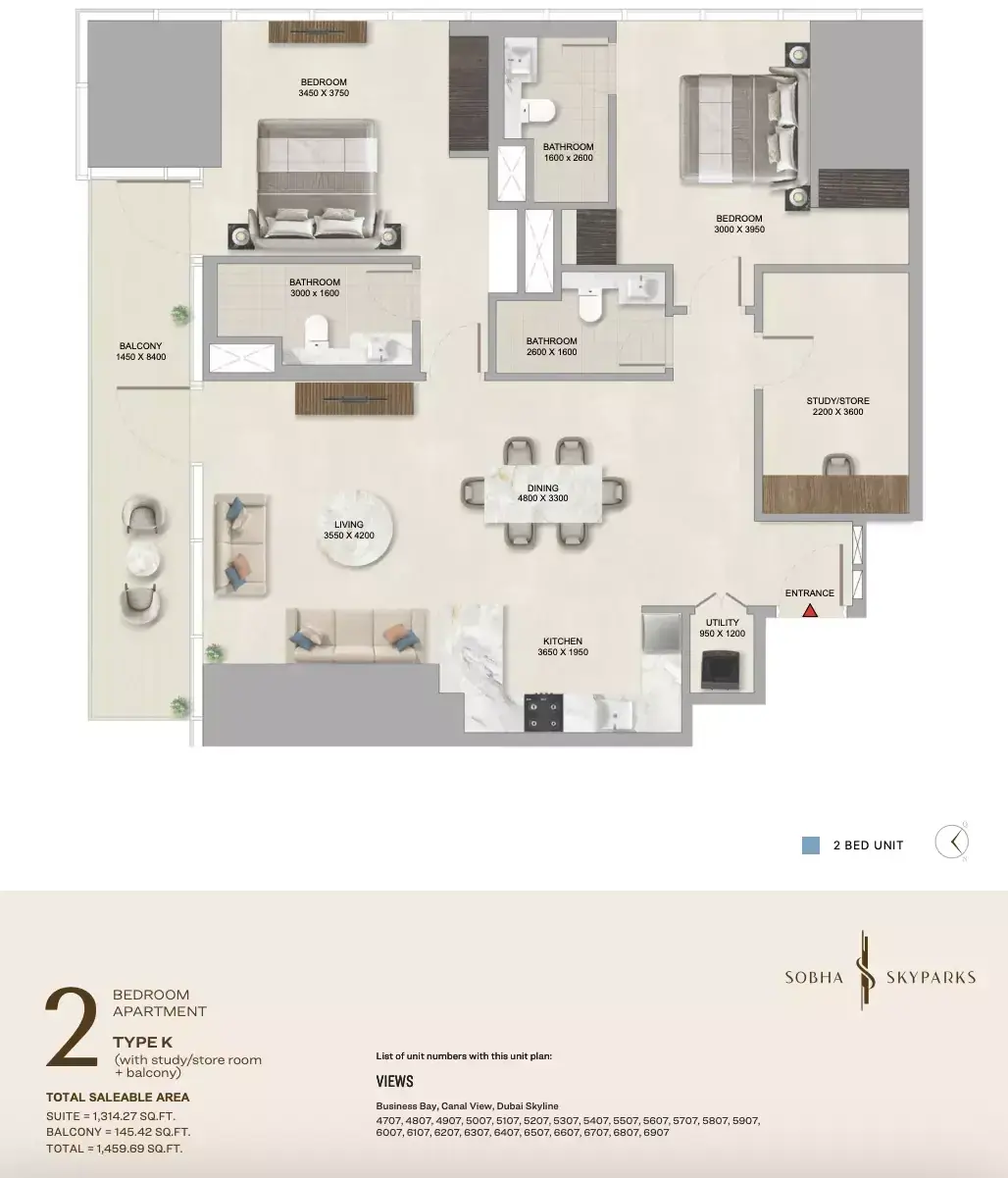 Планировка — 2-спальная, 136 м²