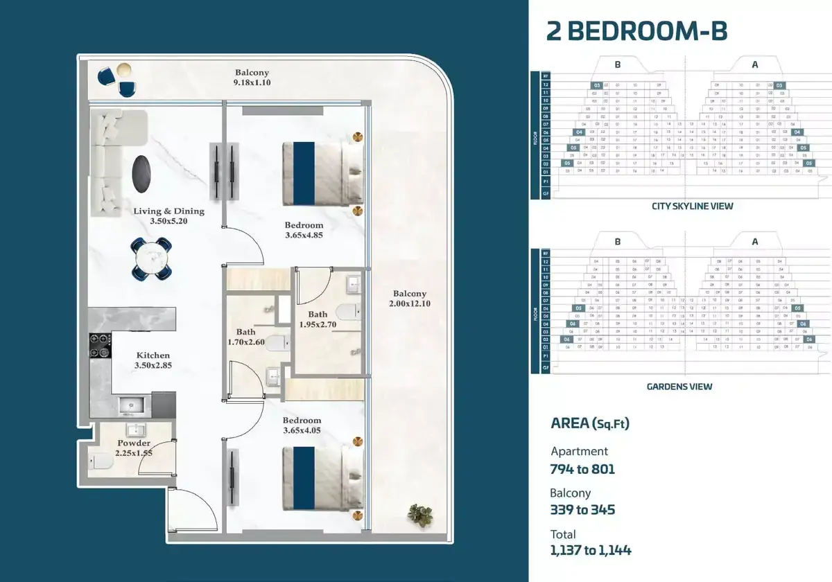 Планировка — 2-спальная, 106 м²