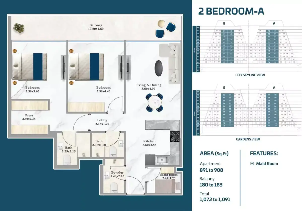 Планировка — 2-спальная, 100 м²