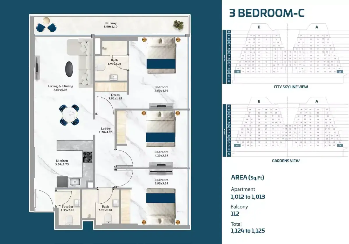 Планировка — 3-спальная, 104 м²