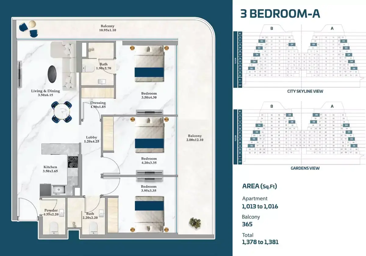 Планировка — 3-спальная, 128 м²