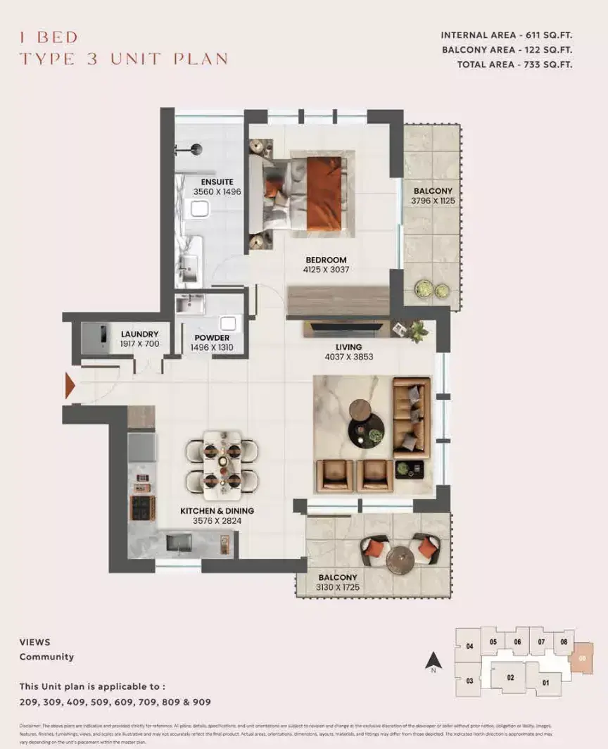 Планировка — 1-спальная, 68 м²