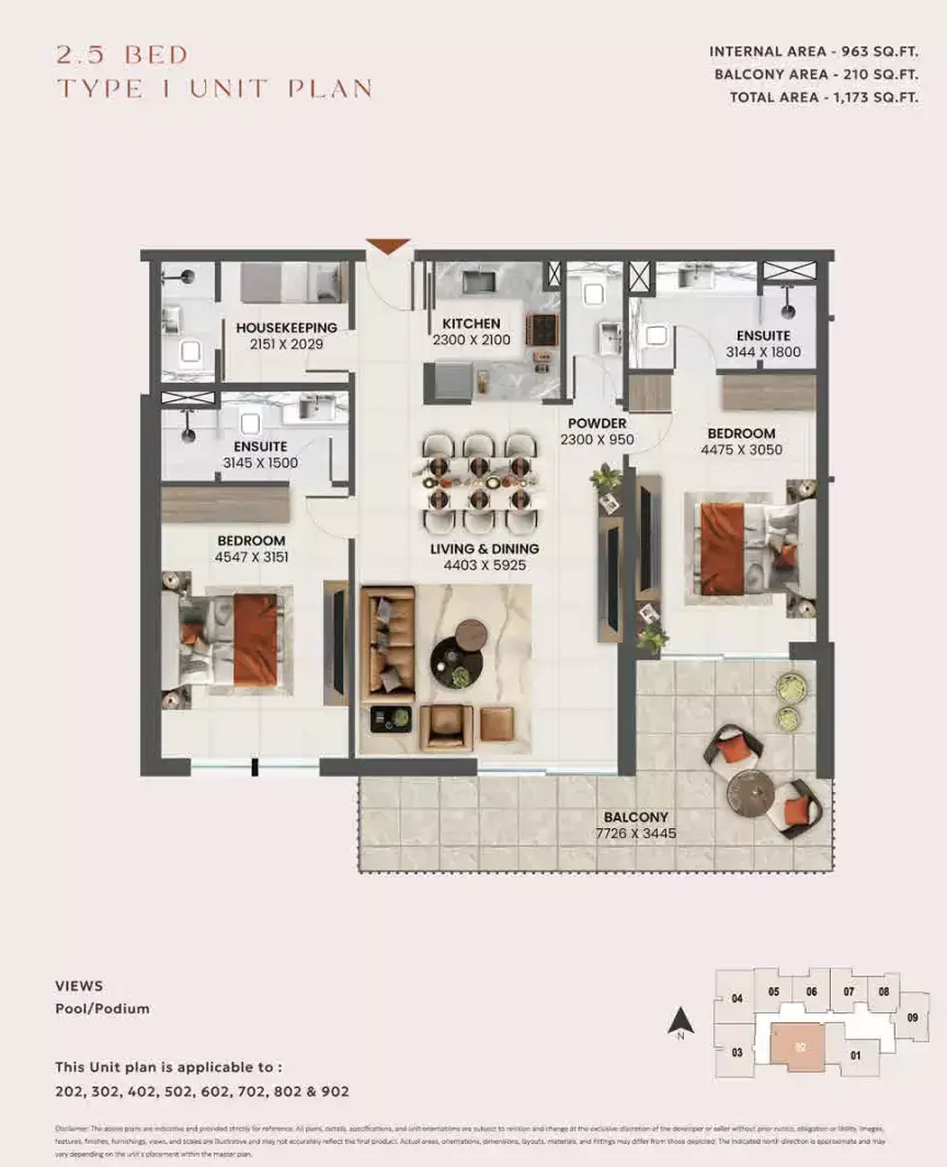 Планировка — 2-спальная, 109 м²