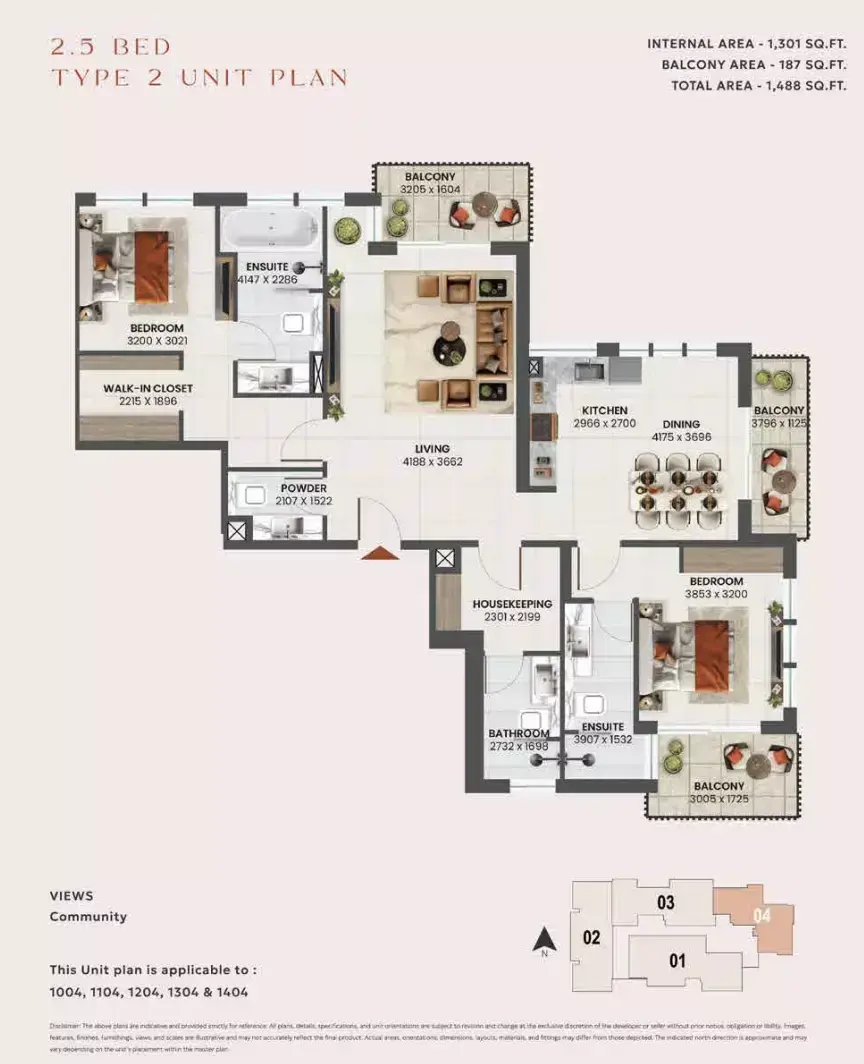 Планировка — 2-спальная, 138 м²