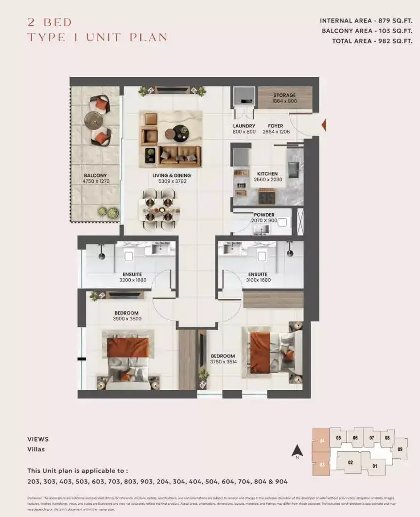 Планировка — 2-спальная, 91 м²
