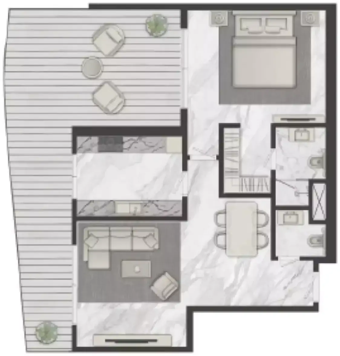 Планировка — 1-спальная, 105 м²