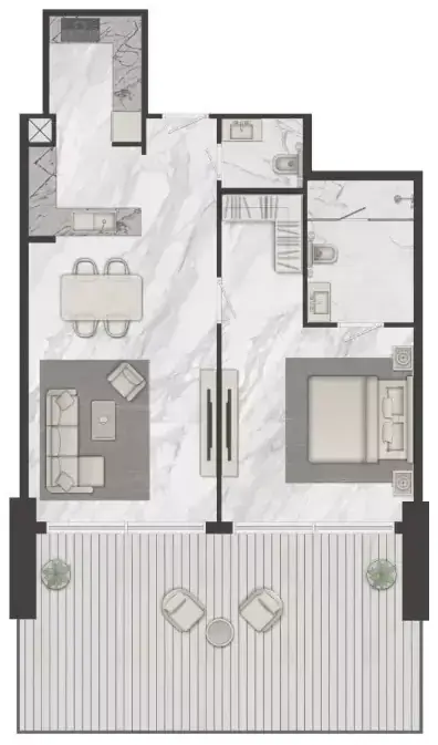 Планировка — 1-спальная, 103 м²