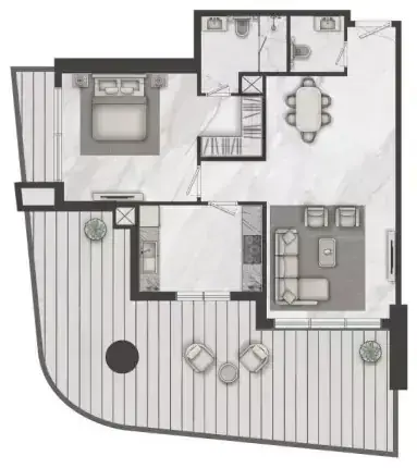 Планировка — 1-спальная, 116 м²