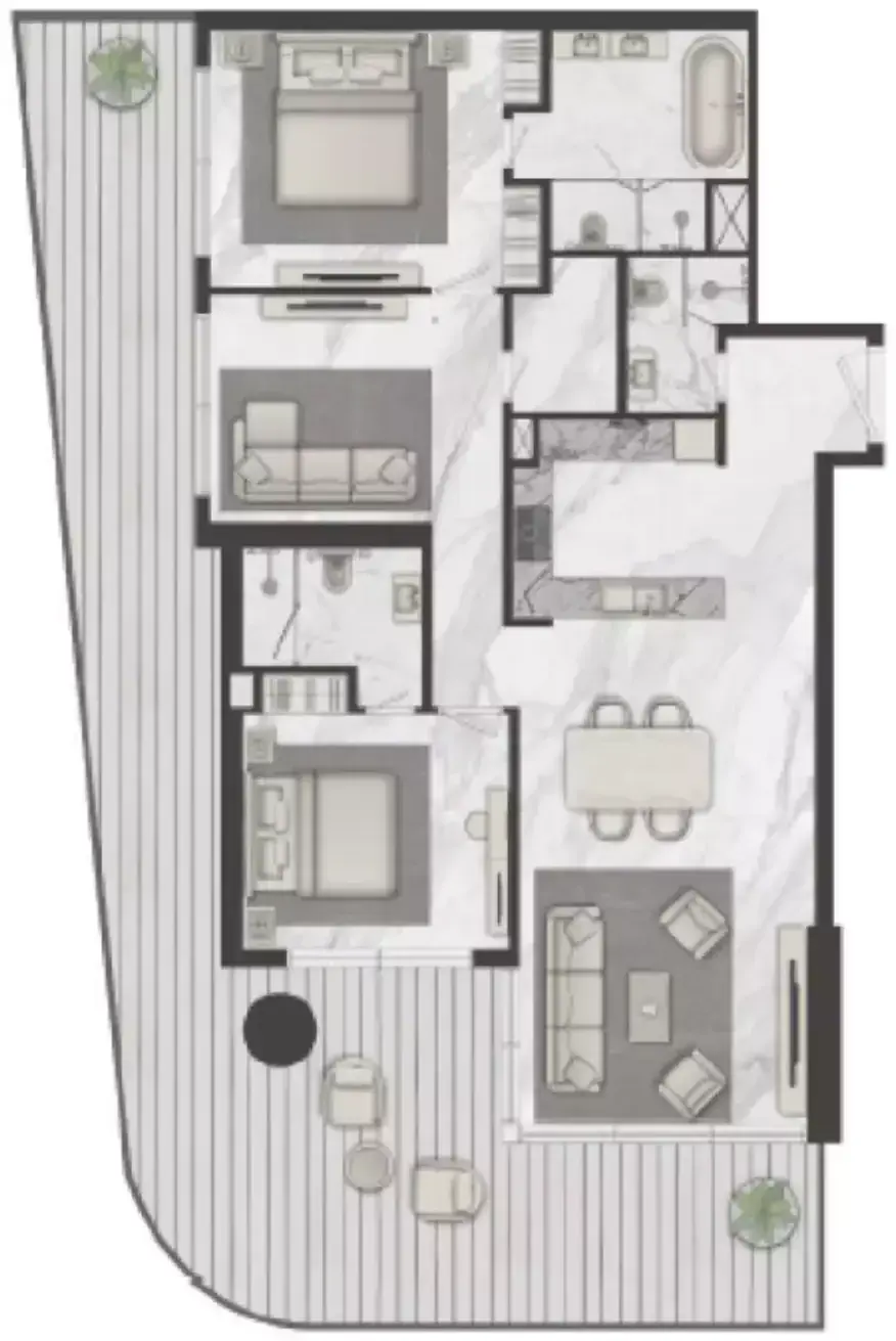 Планировка — 2-спальная, 194 м²