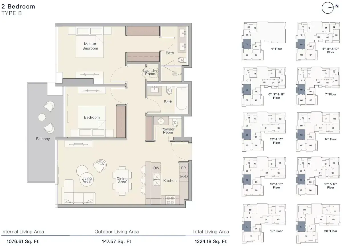 Планировка — 2-спальная, 114 м²