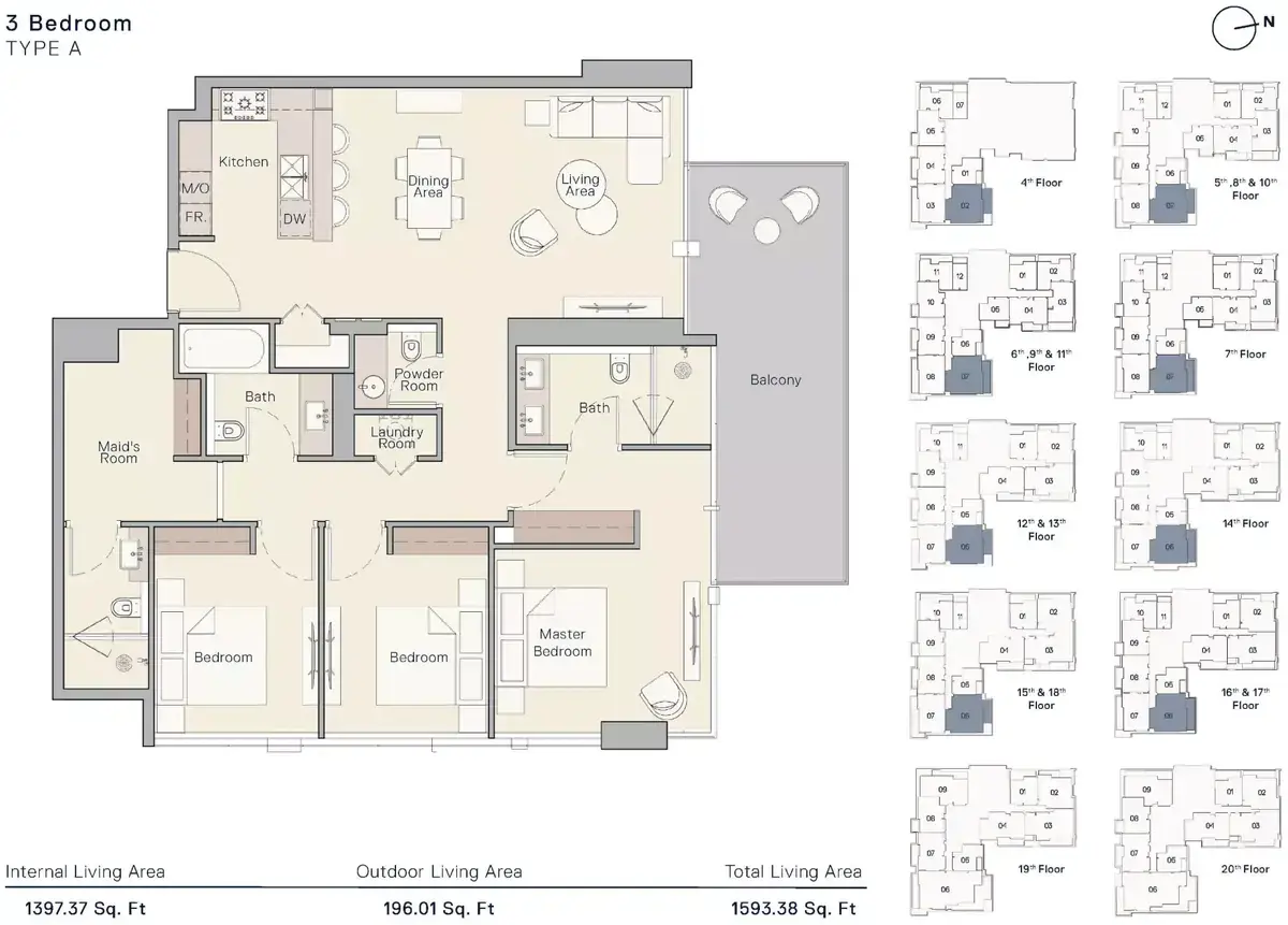 Планировка — 3-спальная, 148 м²