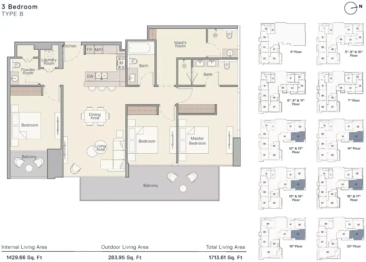 Планировка — 3-спальная, 159 м²