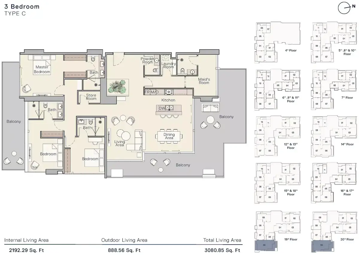Планировка — 3-спальная, 286 м²