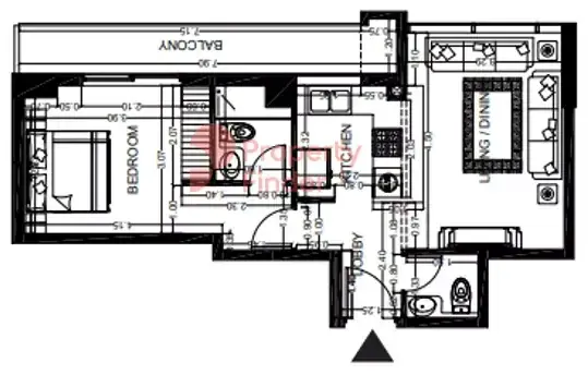 Планировка — 1-спальная, 58 м²