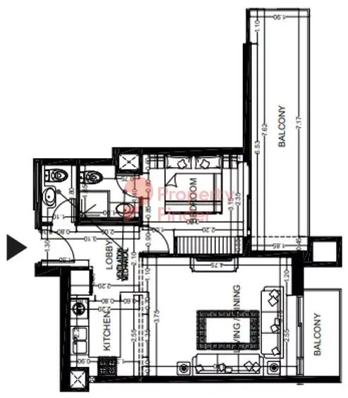 Планировка — 1-спальная, 69 м²