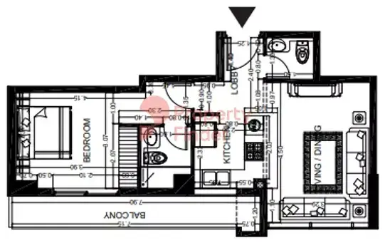 Планировка — 1-спальная, 58 м²