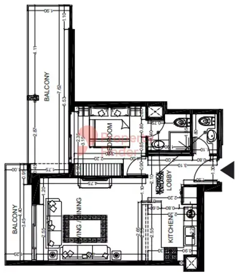Планировка — 1-спальная, 72 м²