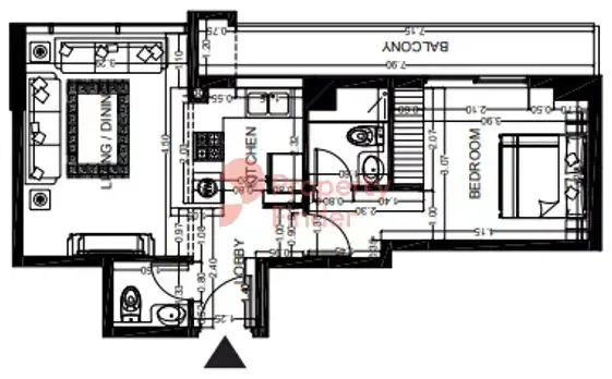 Планировка — 1-спальная, 58 м²