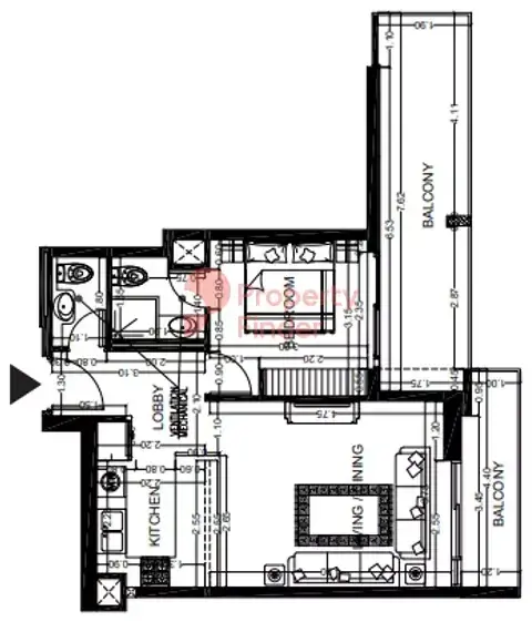 Планировка — 1-спальная, 71 м²
