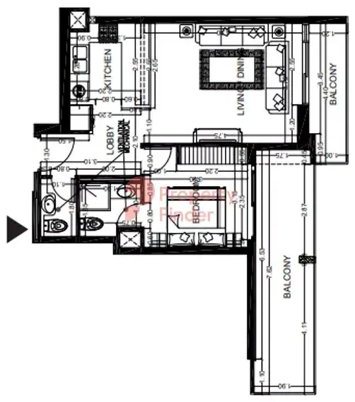 Планировка — 1-спальная, 71 м²
