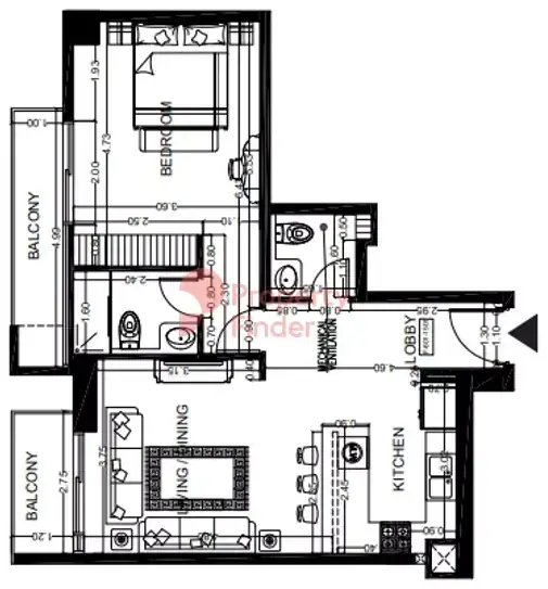 Планировка — 1-спальная, 72 м²
