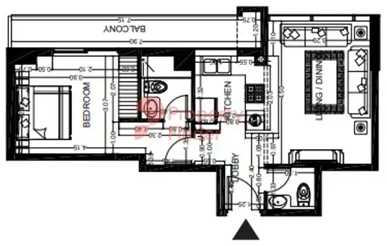 Планировка — 1-спальная, 58 м²